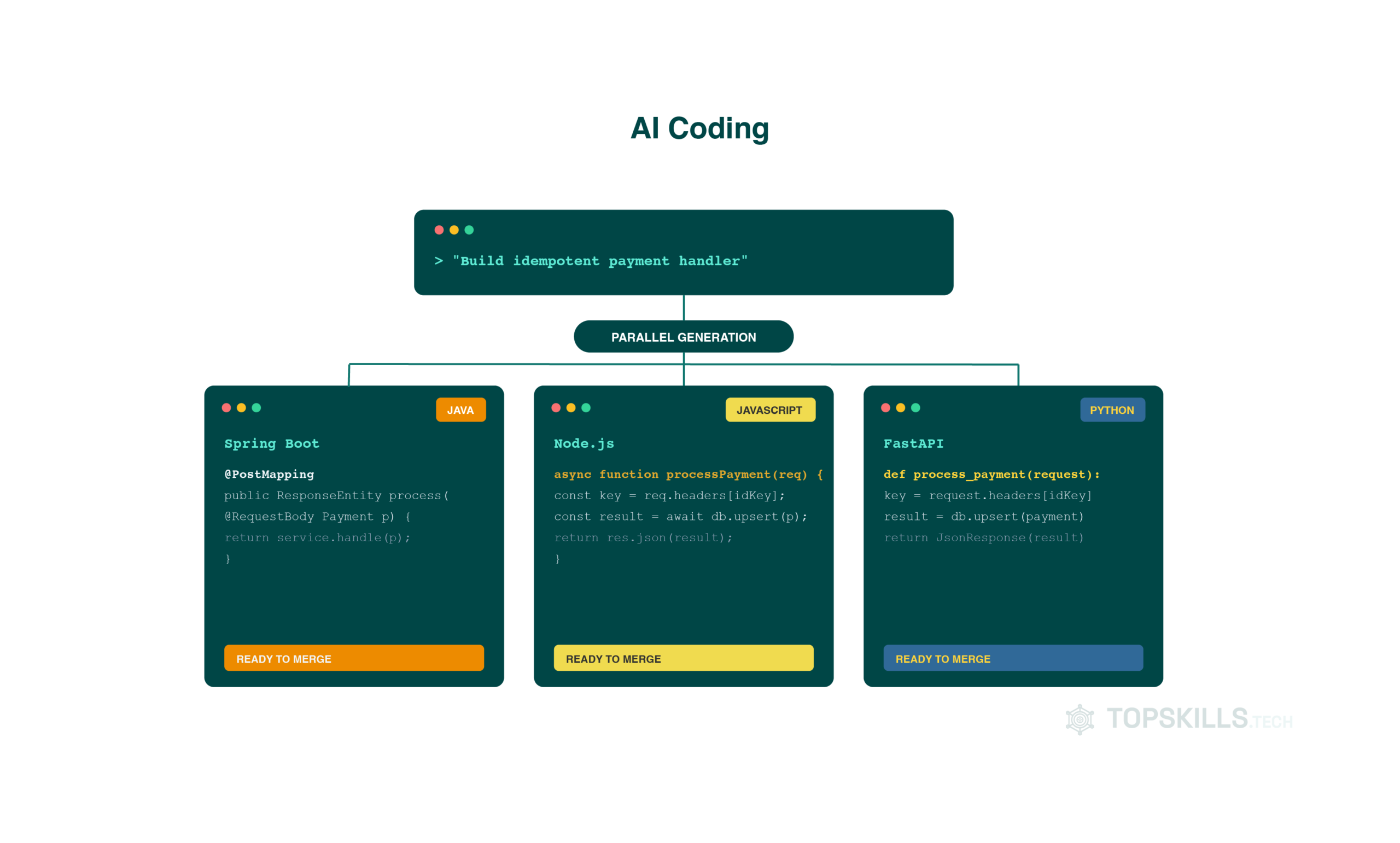 AI Coding: One prompt generating Java, JavaScript and Python implementations in parallel